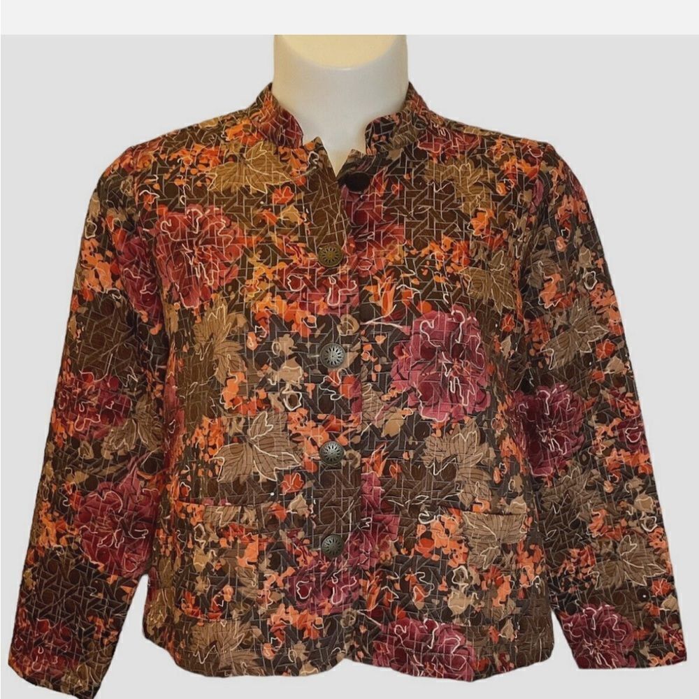 Christopher & Banks Fall Leaves Lightweight Quilted Button Jacket, Size M